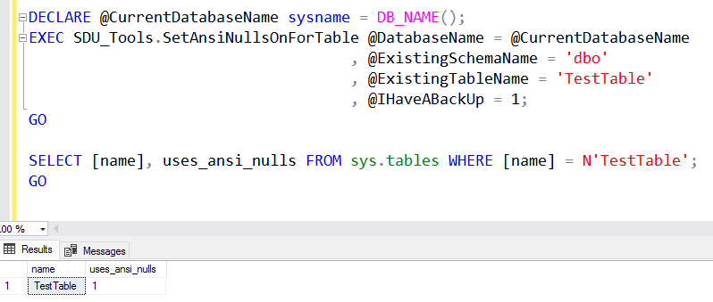 SDU Tools: Set ANSI NULLS on for SQL Server Table