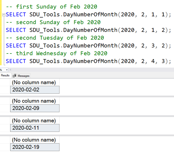SDU Tools: Calculate day number in a month in SQL Server T-SQL