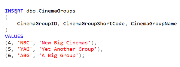 T-SQL 101: 129 Inserting Multiple Rows at Once with VALUES clause in SQL Server T-SQL