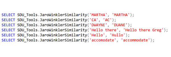 SDU Tools: Jaro Winkler Similarity in SQL Server T-SQL