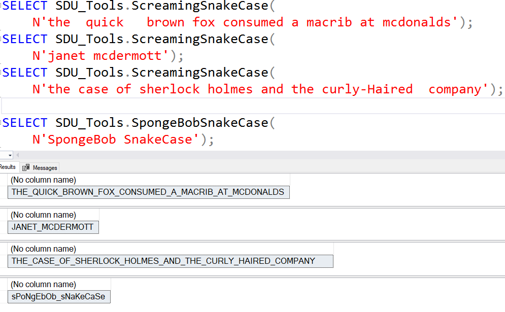 SDU Tools: Screaming Snake Case and Sponge Bob Snake Case in T-SQL