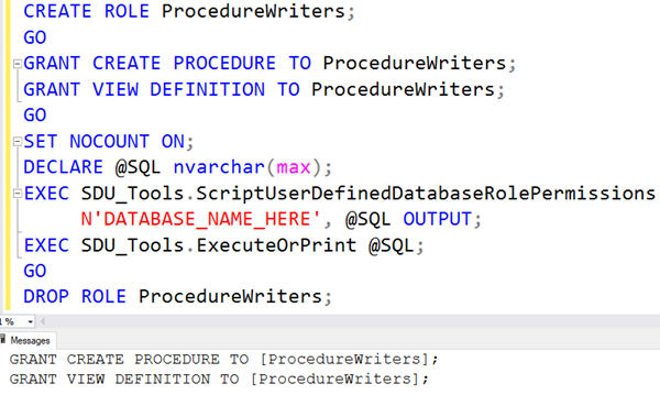 SDU Tools: Script User Defined Database Role Permissions in SQL Server