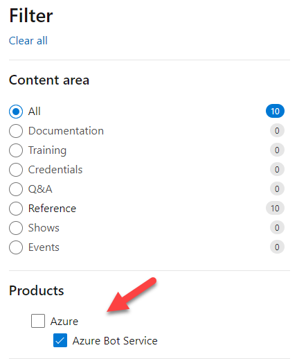 Scope options in Learn search