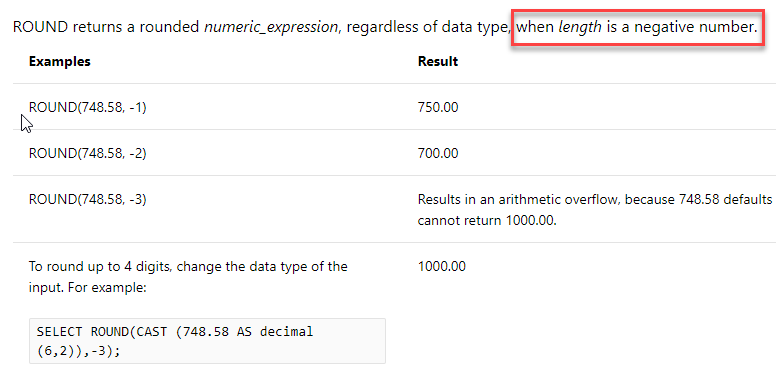 SQL: What's negative rounding in SQL Server T-SQL? - The Bit Bucket