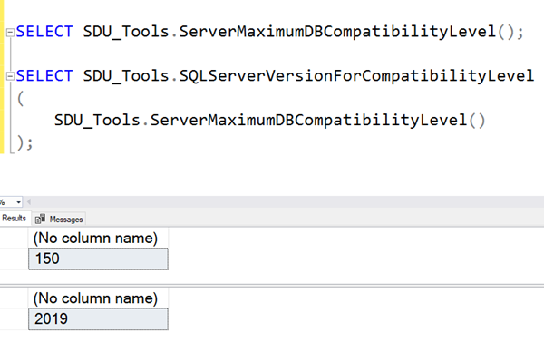 SDU Tools: Server Maximum DB Compatibility Level in T-SQL - The Bit Bucket image.