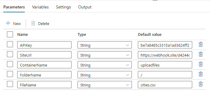 Pipeline parameters