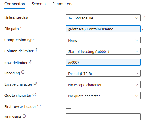 Dataset connection tab